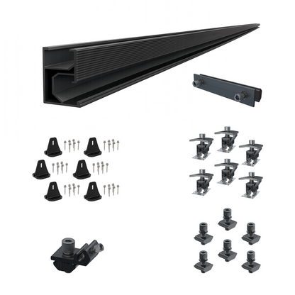 Composants du kit de fixation sur rail Elios noir pour 2 panneaux solaires