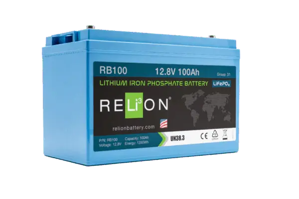 Batterie RELiON RB100 12.8 V 100 Ah LiFePO₄ (IP67, BMS intégré, 10 ans) Boutique Solaire Québec